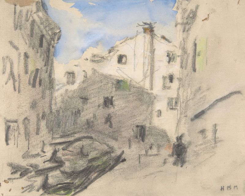 Venetian Street Scene by Hercules Brabazon Brabazon, oil on canvas showing a lively alleyway in Venice