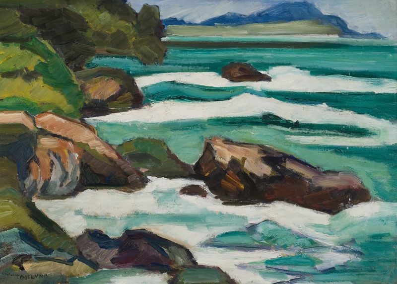 Landscape with nature and youth by Helmer Osslund, oil painting