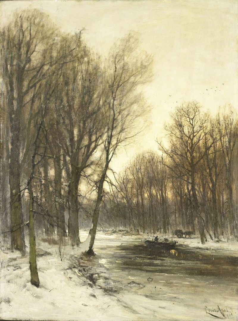 Winter landscape with snow-covered trees, oil on canvas by Louis Apol