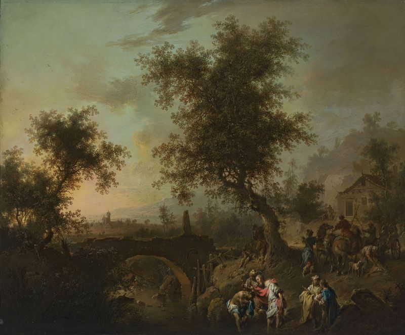 Baptism of a courtier of the queen of Ethiopia, oil on canvas by Johann Conrad Seekatz
