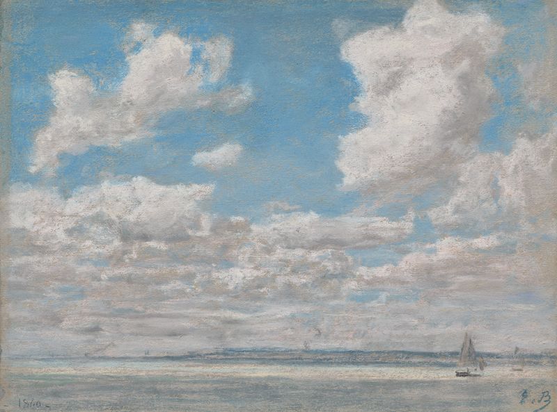 Seascape with Open Sky by Eugène Boudin, oil painting depicting ocean waves and a vast sky.