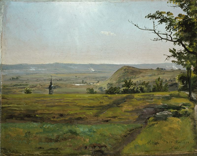 Paisaje de colinas esmeralda en pintura al óleo de Johan Christian Dahl