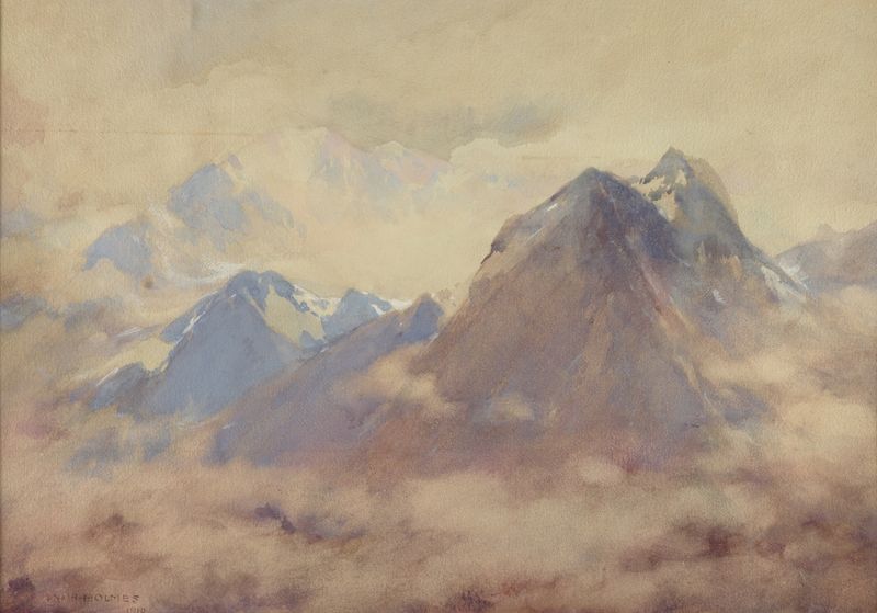 Impressionist landscape of high Andes mountains by William Henry Holmes, oil painting.