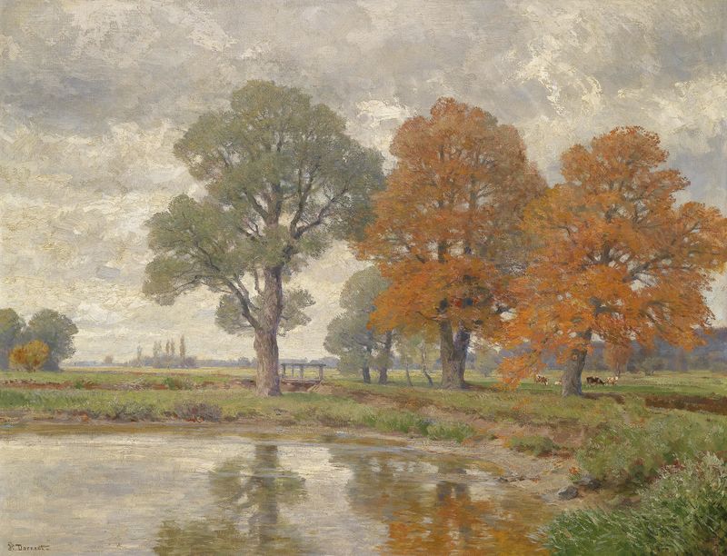 Autumn landscape with leaves and sunlight by Hugo Darnaut, oil painting