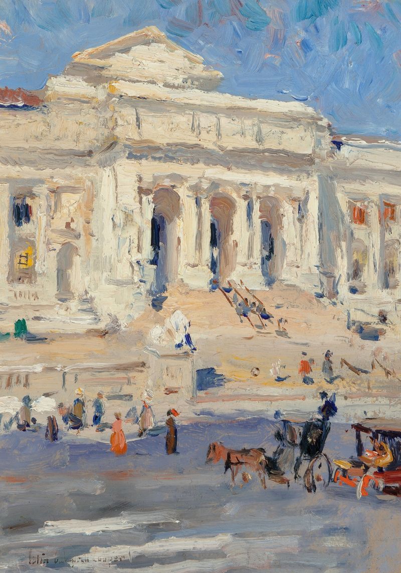 Interior view of New York Public Library, oil on canvas by Colin Campbell Cooper