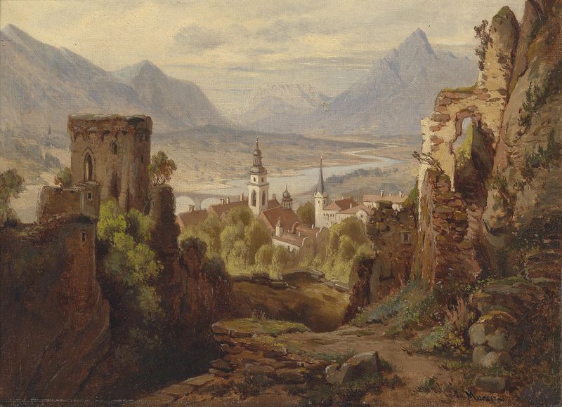 Landscape of Rattenberg am Inn by Leopold Munsch, oil painting
