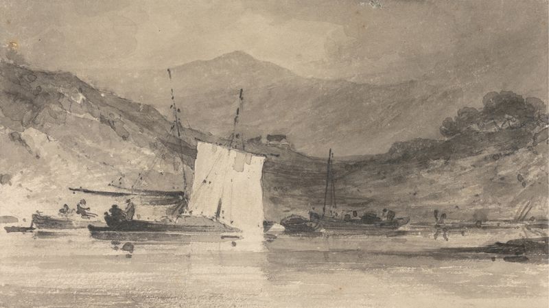 Acuarela de John Sell Cotman que representa Cader Idris y el estuario de Mawddach.