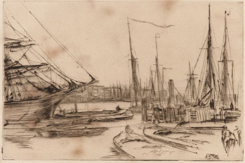 From Billingsgate, óleo sobre lienzo de James Abbott McNeill Whistler, que representa una escena de mercado con una figura...