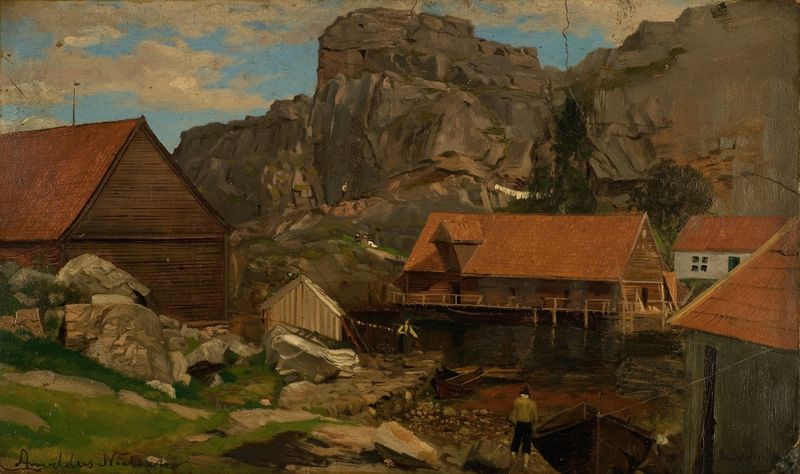 Paisaje de Solsvik, Bergen de Amaldus Nielsen, pintura al óleo