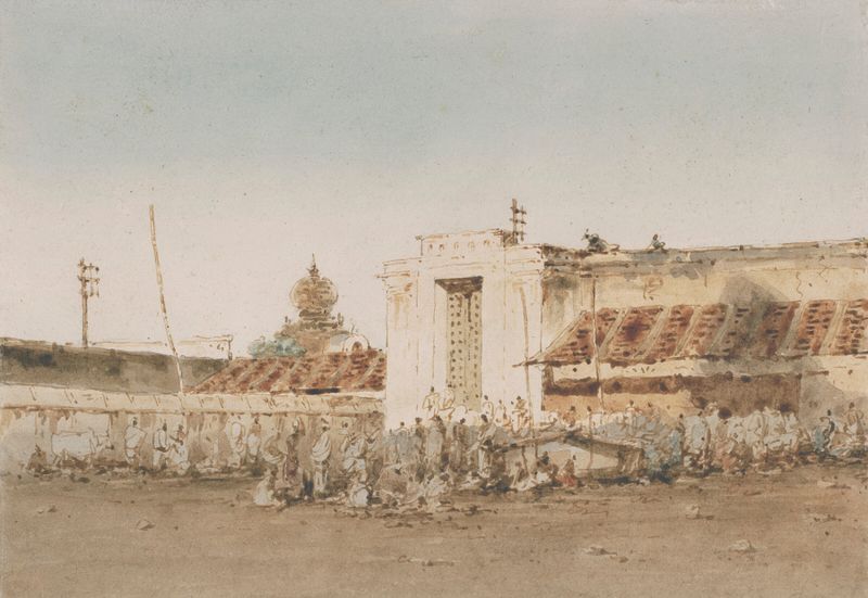 watercolour by George Chinnery depicting the entrance to the Honourable East India Company's pagoda