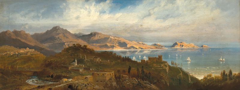 Marine scene depicting the Bay of Santa Margherita by Pieter Francis Peters