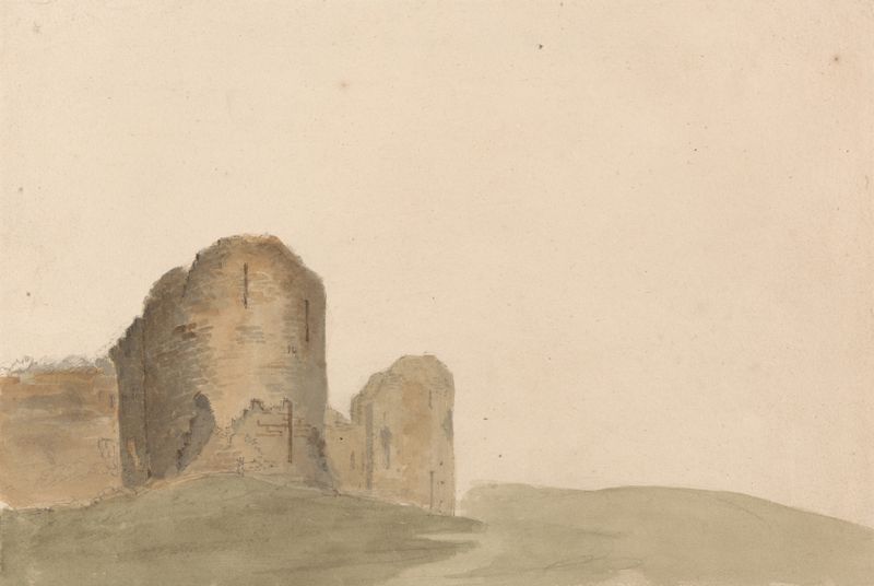 Pevensey Castle landscape by James Moore, oil on canvas