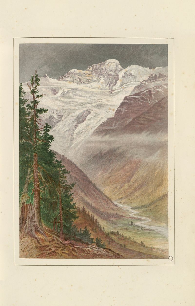 Paisagem de O Grande Paradis por Elijah Walton, pintura a óleo que retrata montanhas e um vale.