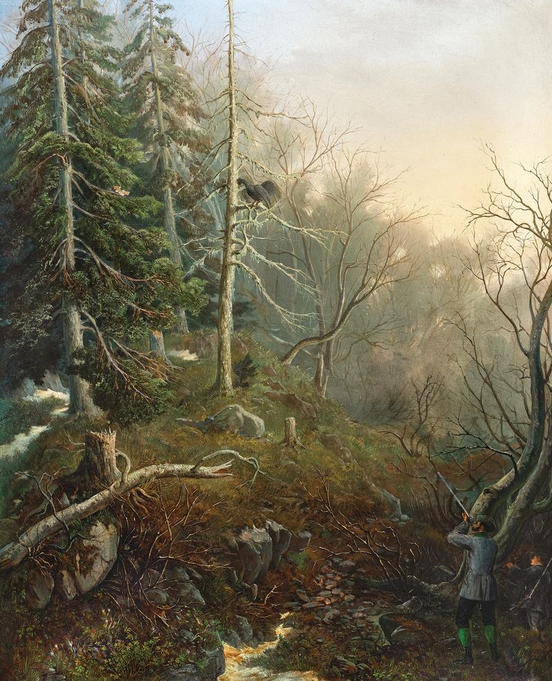 Paisagem de Anton Karinger, representando montanhas e natureza, pintura a óleo