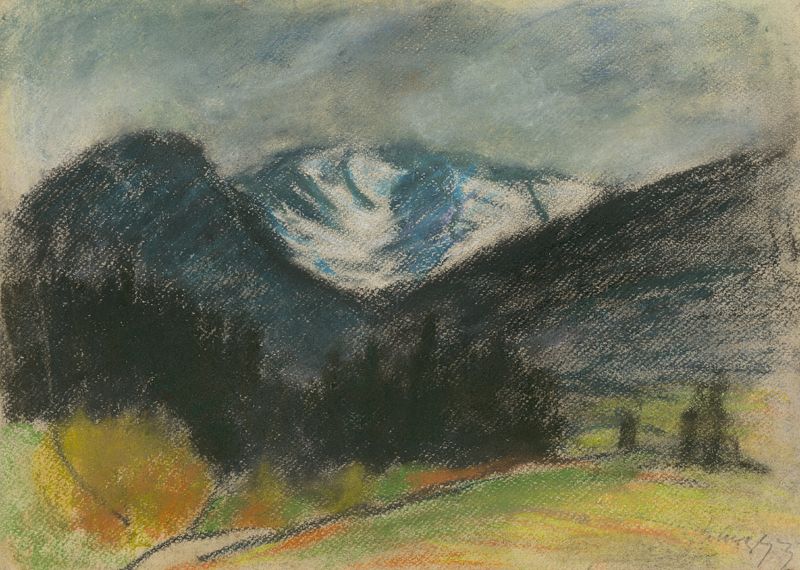 Mountain landscape with snowy peaks, oil on canvas by Zolo Palugyay