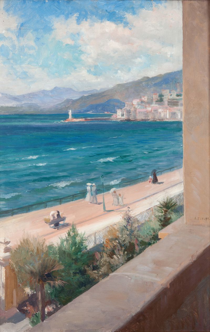From my Window in Cannes, oil painting by Albert Edelfelt depicting a Mediterranean landscape.