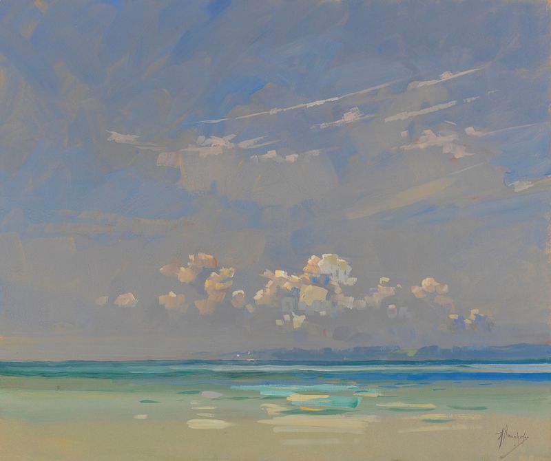Chiemsee de Alfred Haushofer, pintura a óleo que retrata um lago com ondas onduladas e um céu em mudança.
