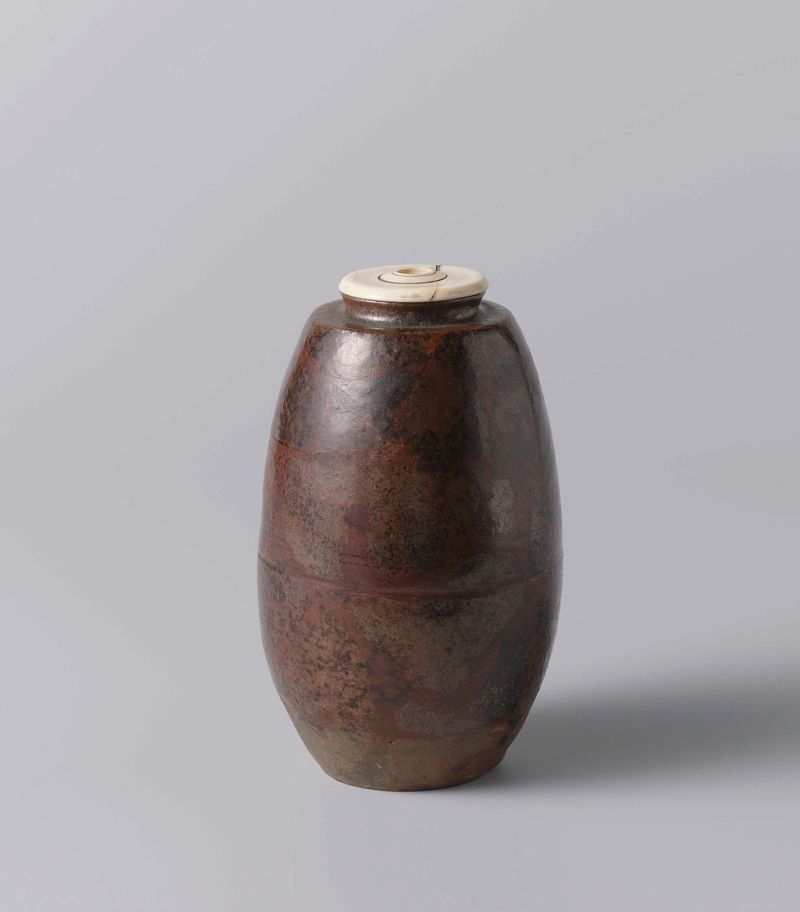 Caddy de chá de cerâmica com esmalte marrom de artista desconhecido
