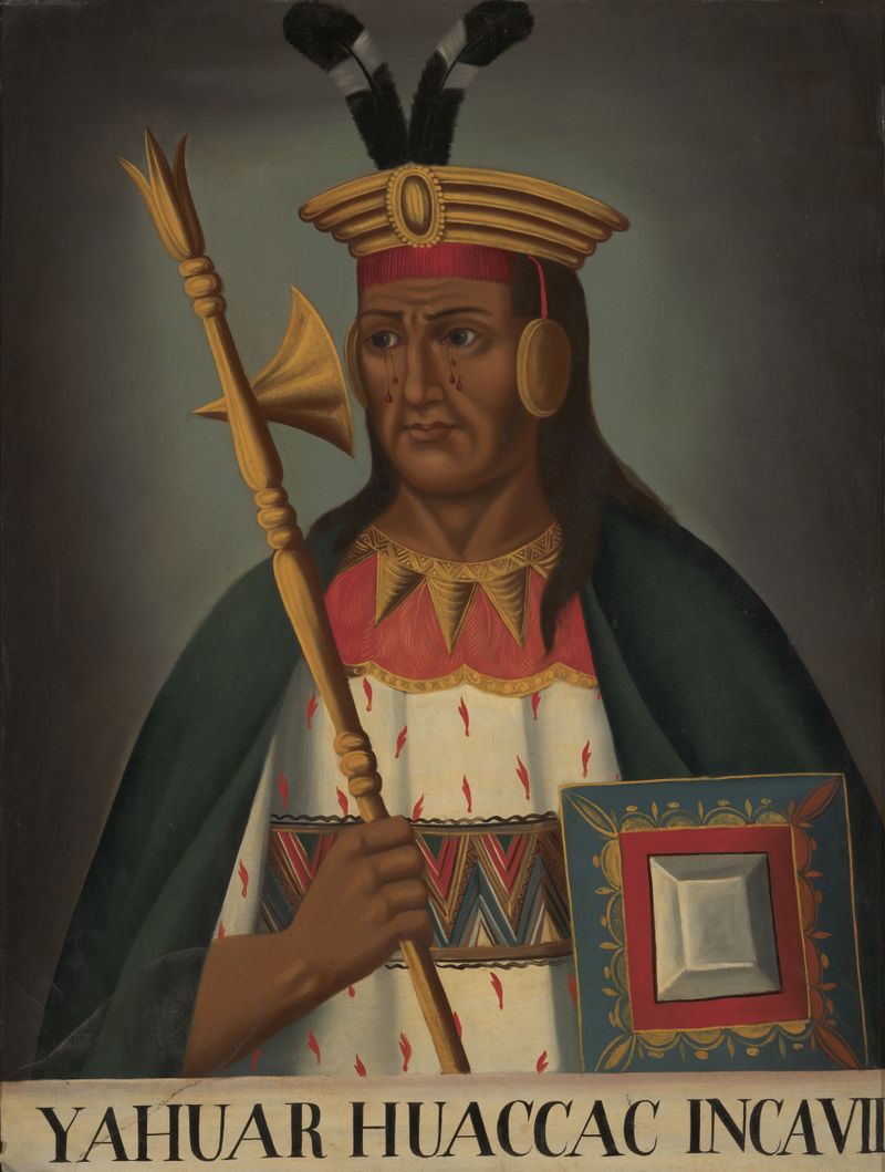 Pintura histórica a óleo que retrata uma cerimônia inca de um artista não identificado