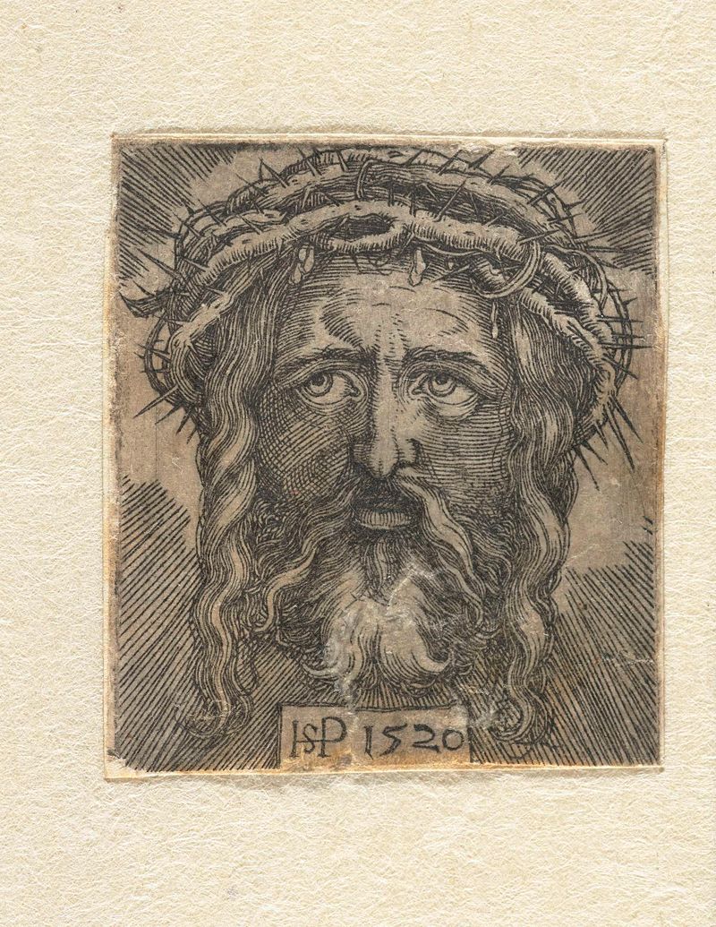 Grabado de Hans Sebald Beham que representa a Cristo con una corona de espinas.