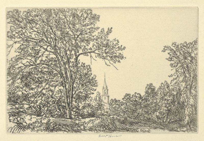 Paisaje con campos suaves y horizonte de Ernest Haskell, pintura al óleo
