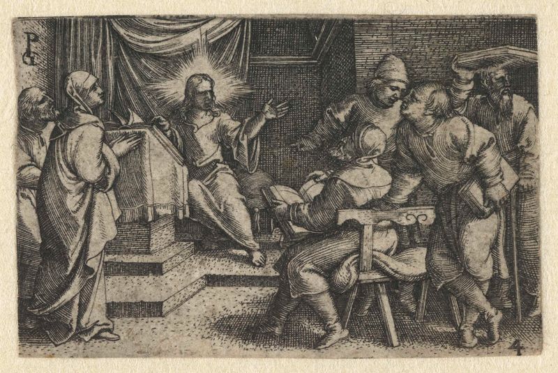 Gravura de Georg Pencz mostrando Cristo ensinando estudiosos em um templo