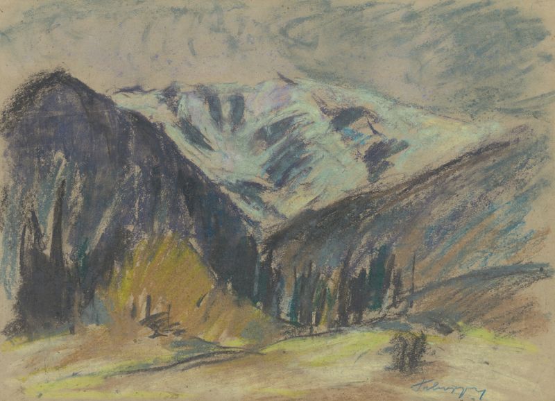 Autumn Mountain Landscape by Zolo Palugyay, oil painting featuring golden foliage.