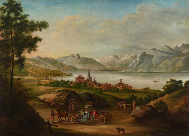 Vue du fond du Lac de Genève prise au dessus de Cucille, óleo de Alexis Nicolas Pérignon