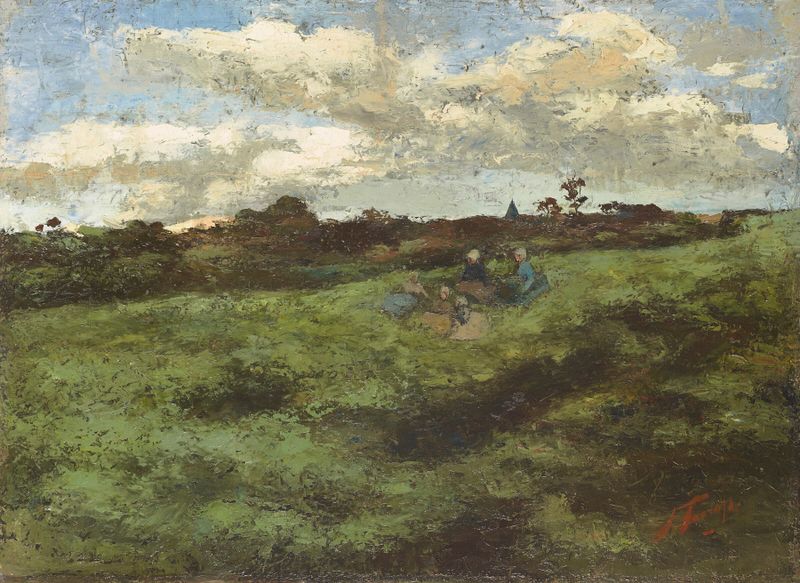 Kinderen op het duin, oil on canvas by Jan Toorop depicting children playing in a sunlit landscape