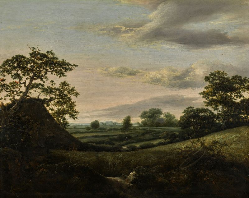 Paisagem com campos de milho e um celeiro, óleo sobre tela de Jacob van Ruisdael
