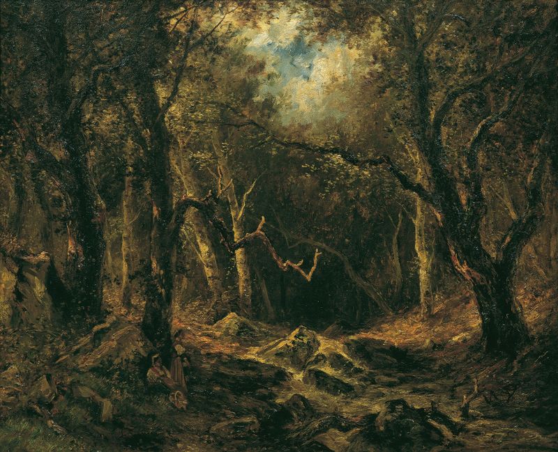 Waldinneres óleo de Narcisse-Virgile Diaz de La Peña que muestra una escena de bosque tranquila.