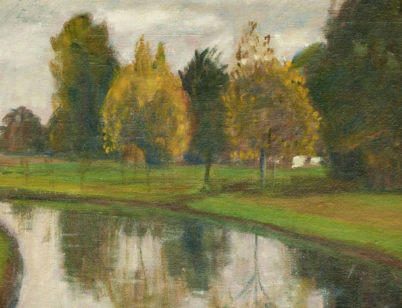 Paisagem de outono com um lago e folhagem, óleo sobre tela de Otto Modersohn