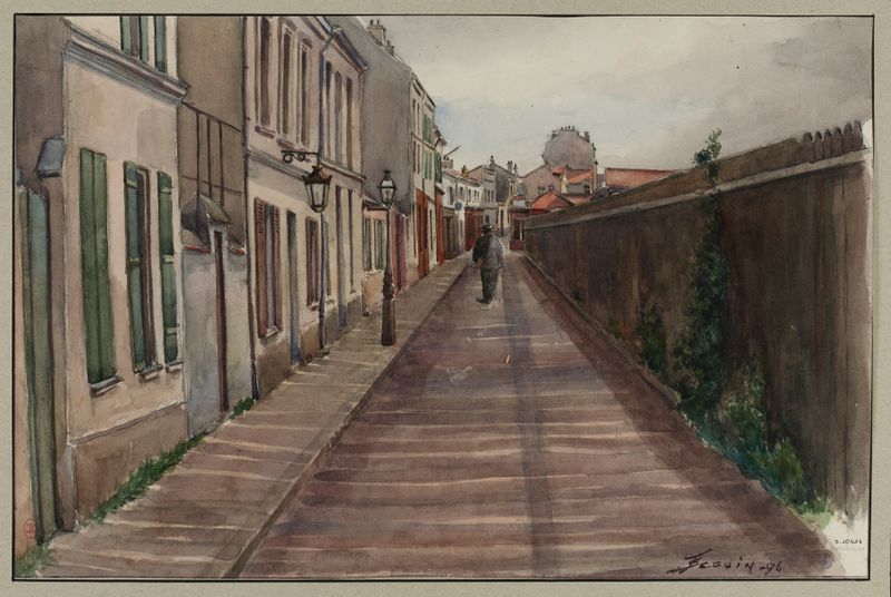 Paisagem com árvores suaves e um caminho à luz da noite de F. Séguin, pintura a óleo