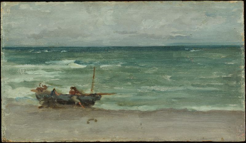 Harmony in Blue and Silver: Beaching the Boat, Étretat de James Abbott McNeill Whistler, medio madera