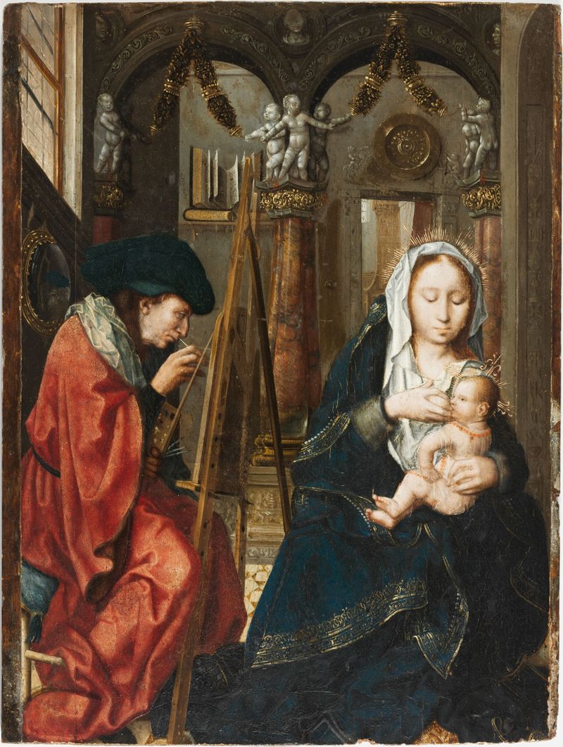 San Lucas pintando a la Virgen y el Niño, roble, Maestro de la Sangre Santa