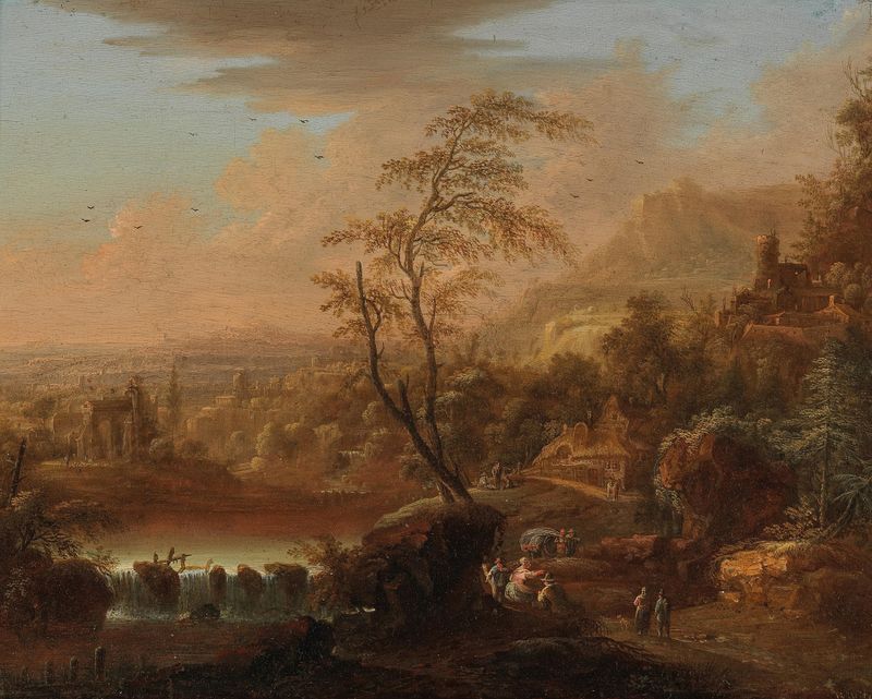 Mountain landscape with travellers, oil on canvas by Johann Christian Vollerdt