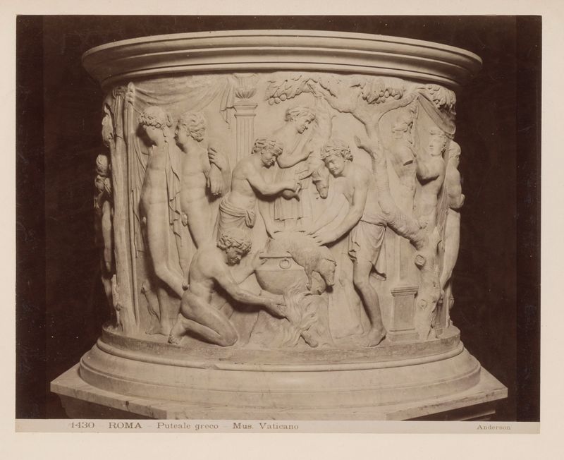 Reliëf van een bacchanaal, albumen print by James Anderson showing figures in celebration.