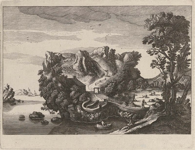 Landschap in de vorm van een mannenhoofd, grabado de Unknown Artist