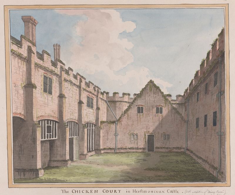 Herstmonceux Castle by James Lambert, depicting a landscape with dappled light and trees.