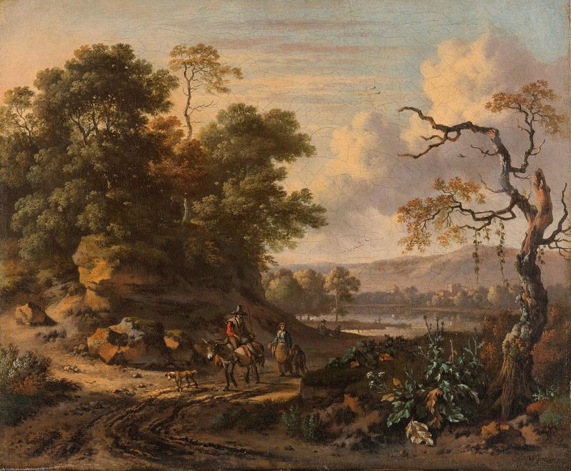 Landscape with a Man Riding a Donkey by Jan Wijnants, oil painting