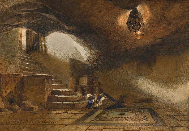 Cave entrance in Jerusalem, oil on canvas by Carl Haag