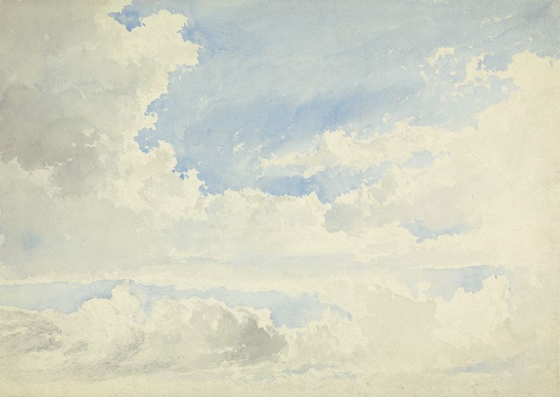 Cloud Study de Aaron Edwin Penley, óleo sobre lienzo que representa un cielo sereno con nubes.