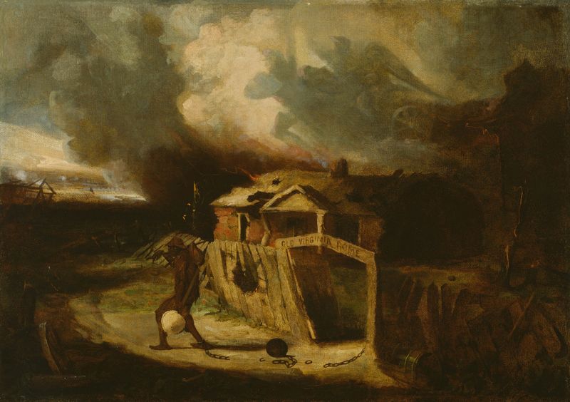Old Virginia Home by David Gilmour Blythe, oil on canvas depicting a weathered house in earthy tones
