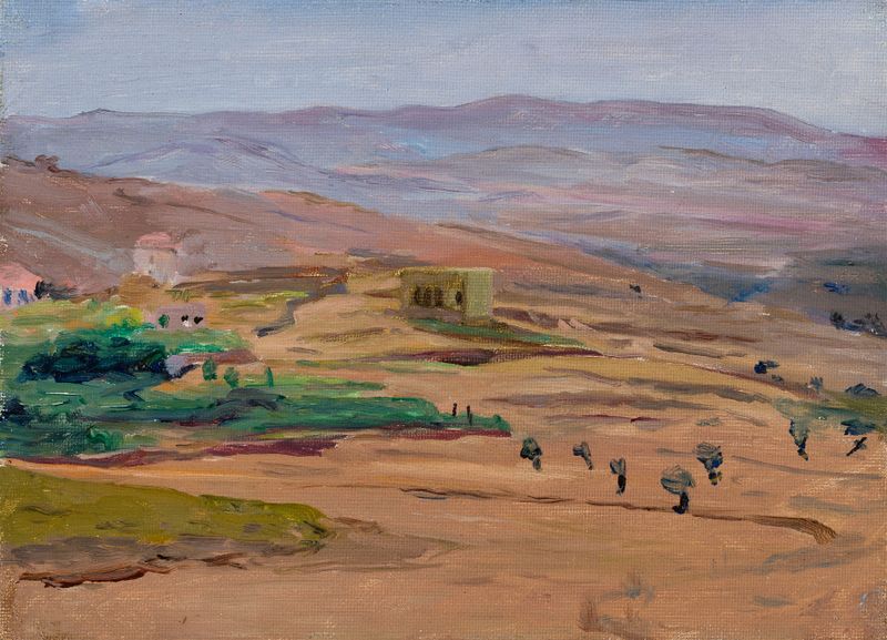 Deserto perto de Damasco de Jan Ciągliński, pintura a óleo que retrata areias douradas e horizontes distantes.