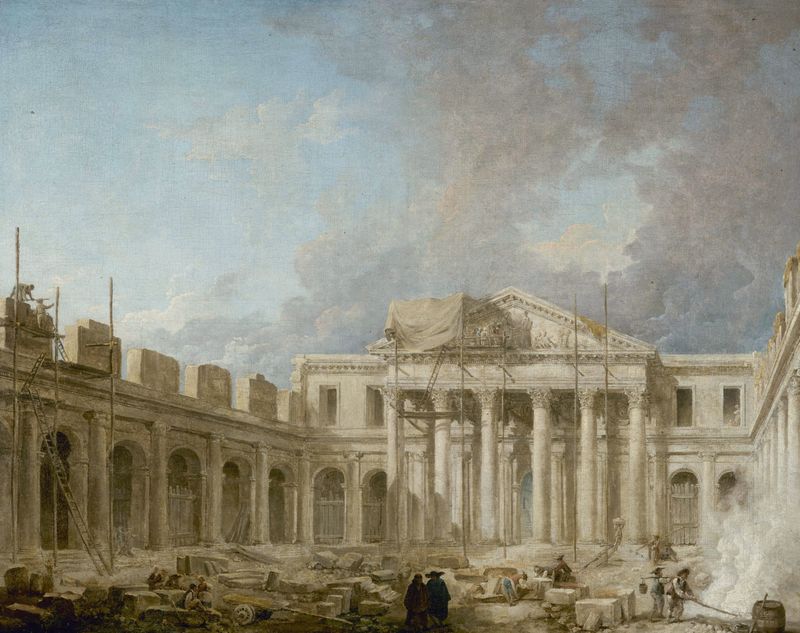 Neoclassicism architecture by Hubert Robert, depicting construction with light and shadow.