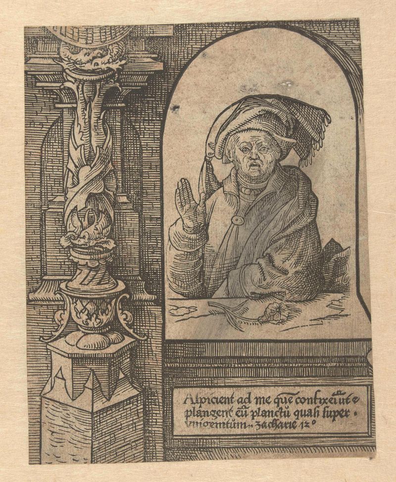 De profeet Zacharia de Jacob Cornelisz van Oostsanen, medio papel, representando a un profeta en ricos ropajes