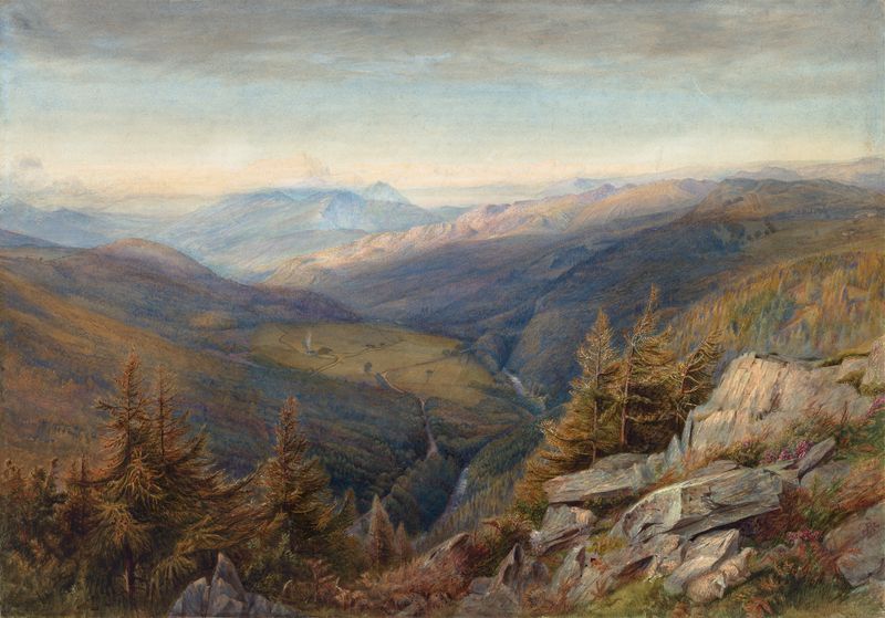 Mountain View de Robert J. Pattison, pintura al óleo que representa montañas y vegetación.