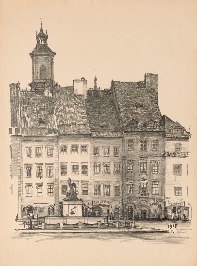 La Plaza del Mercado Viejo – junto al castillo, óleo sobre lienzo de Feliks Jabłczyński