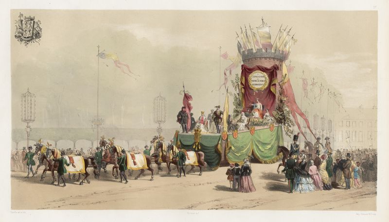 Char de Namur by Jules Helbig, oil on canvas depicting a grand carriage in a green landscape