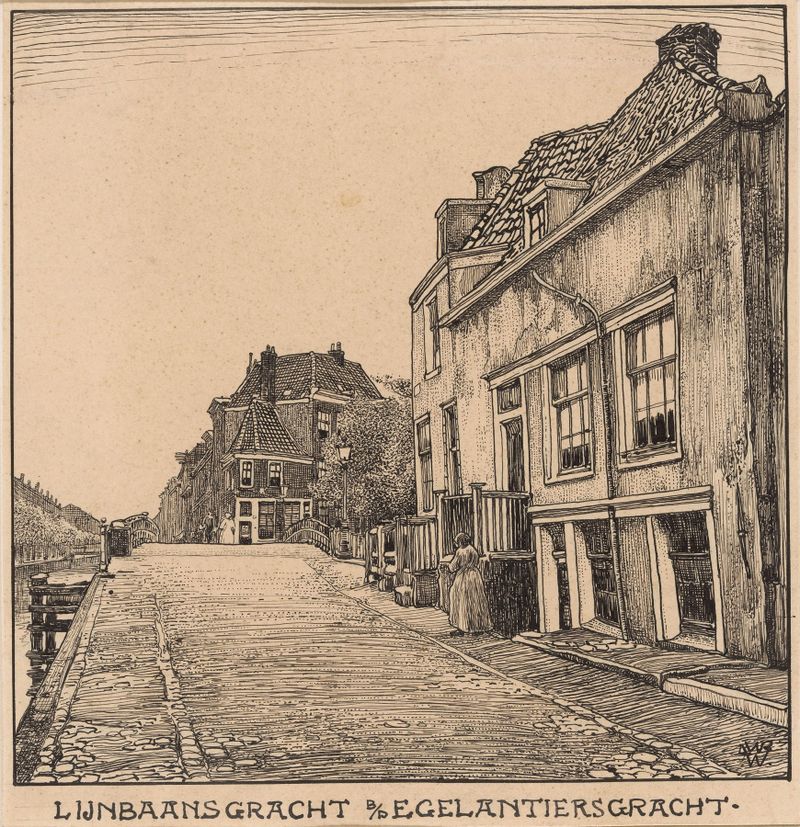 Paisagem de De Lijnbaansgracht bij de Egelantiersgracht te Amsterdam de Willem Wenckebach, pintura a óleo